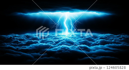 A breathtaking image of a powerful lightning storm illuminating the dark skies. A breathtaking image of a powerful lightning storm illuminating the dark skies. 124605828