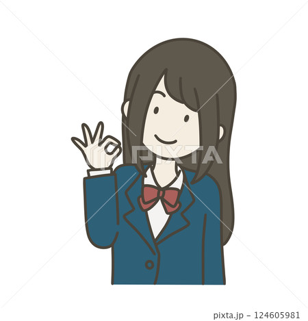 OKサインを出す制服の女子学生 124605981