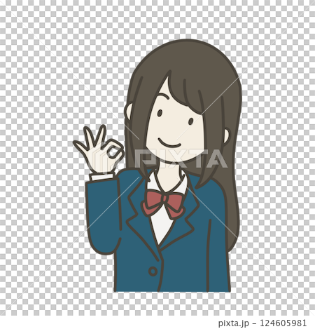 OKサインを出す制服の女子学生 124605981