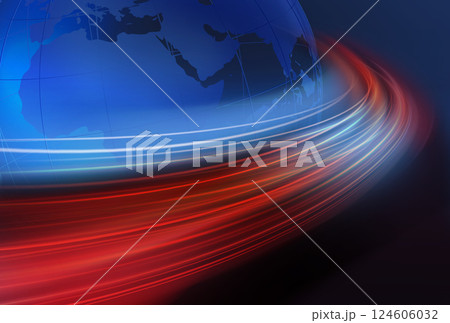 Highspeed wave lines around earth globe concept series  124606032