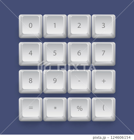 Numerical numbers on 3d keyboard buttons with shadow 124606154