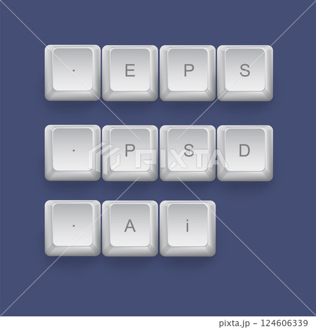 Eps and Psd - Ai on a 3d keyboard button with shadow 124606339