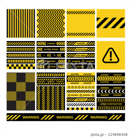 Danger-warning yeallow and black signs and patterens 124606406