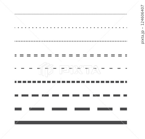 Dash lines in different size and shapes 124606407