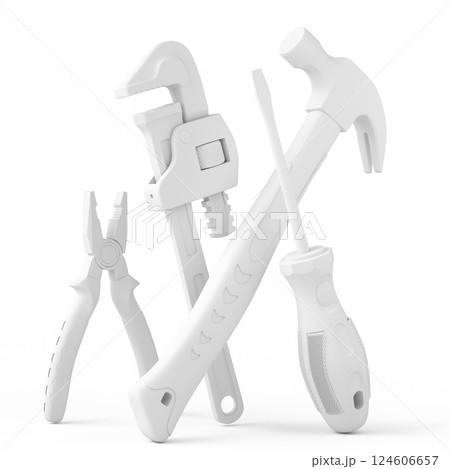 Top view of green construction tools for repair on monochrome background Top view of green construction tools for repair on monochrome background 124606657