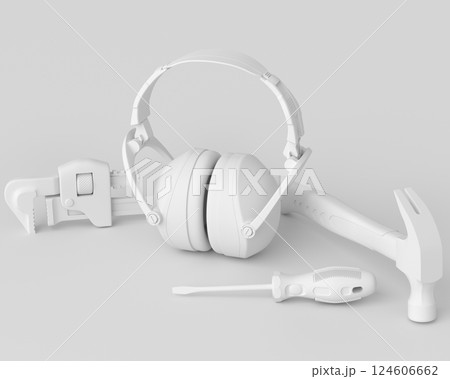 Top view of green construction tools for repair on monochrome background 124606662