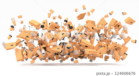 Many of flying of paper coffee cups for cappuccino, americano, espresso on white Many of flying of paper coffee cups for cappuccino, americano, espresso on white 124606676