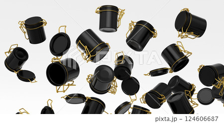 Many of flying glass jars for coffee beans isolated on white background. 124606687