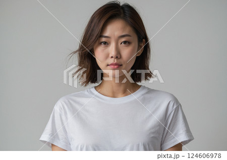 白Tシャツの若い女性 AI生成画像 白Tシャツの若い女性 AI生成画像 124606978