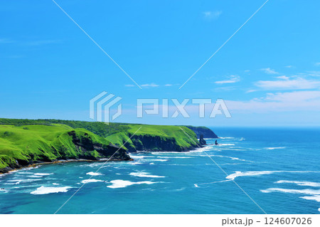 北海道　青空の岬風景 124607026