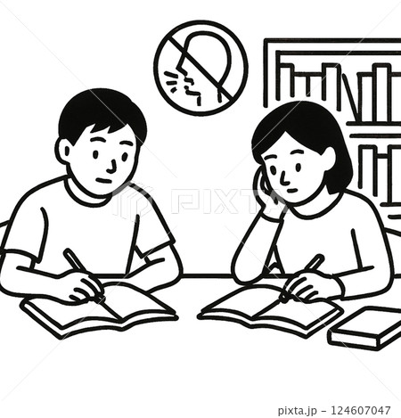 シンプルな私語厳禁の線画イラスト、素材、アイコン、背景なし 124607047