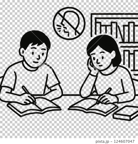シンプルな私語厳禁の線画イラスト、素材、アイコン、背景なし 124607047