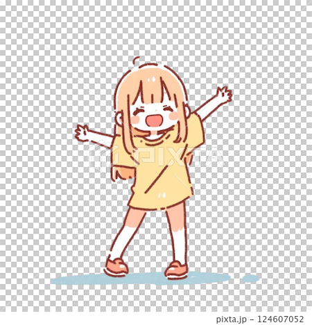 變形,活潑姿勢的女孩插圖,圖標,材料,無背景 變形,活潑姿勢的女孩插圖,圖標,材料,無背景 124607052