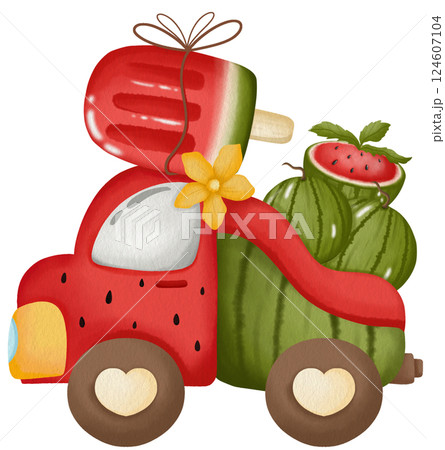 Cute Kawaii Summer Bear Clipart Watermelon Beach Theme 124607104