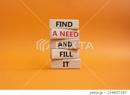 Fill the need symbol. Concept word Find a Need and Fill it on wooden blocks. Beautiful orange background. Business and Fill the need concept. Copy space Fill the need symbol. Concept word Find a Need and Fill it on wooden blocks. Beautiful orange background. Business and Fill the need concept. Copy space 124607397