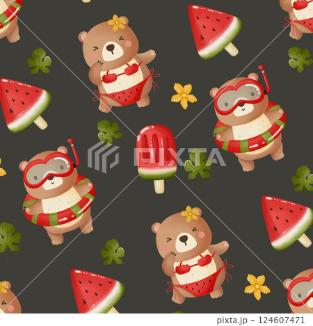 Cute Summer Bear Seamless Pattern Cute Summer Bear Seamless Pattern Perfect for Fabric Wallpaper Background 124607471