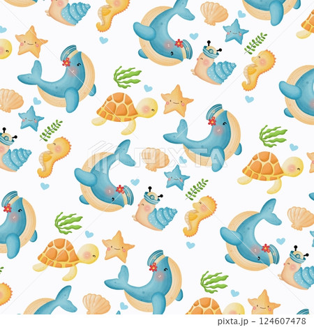 Cute Sea Animals Seamless Pattern Wallpaper Adorable Ocean Creatures Repeat Pattern for Wallpaper Backgrounds Fabric Cute Sea Animals Seamless Pattern Wallpaper Adorable Ocean Creatures Repeat Pattern for Wallpaper Backgrounds Fabric 124607478