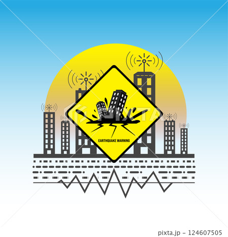 Caution Earthquake Warning Zone Sign Vector Background. 124607505