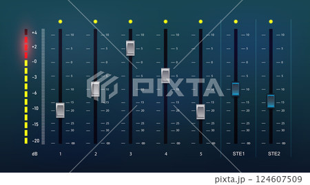 Soundboard mixer audio and video production switcher panel. Soundboard mixer audio and video production switcher panel. 124607509