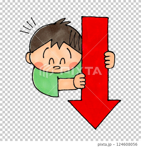 Boy holding a down arrow 124608056