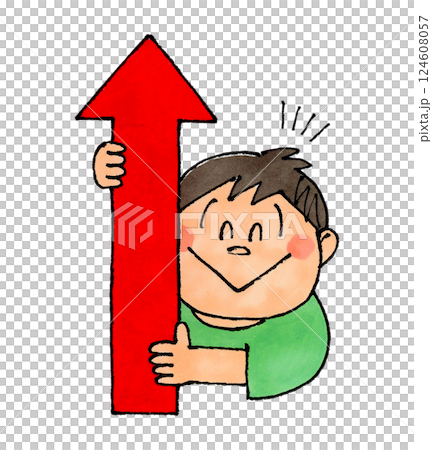 男孩拿著向上的箭頭 124608057