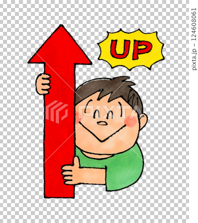 Boy holding an arrow pointing up (UP) 124608061
