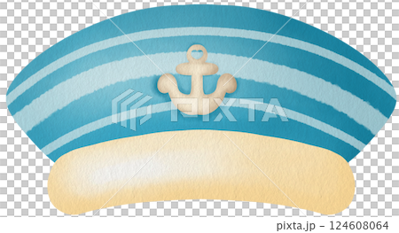 Watercolor Sailor Hat Clipart  Nautical Navy Captain Cap Illustration 124608064