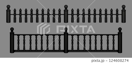 Black decorative fence or gate set 124608274
