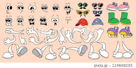 Retro mascot face body parts set Retro mascot face body parts set 124608285