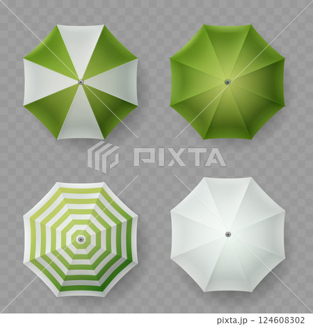 Green White Umbrella Set Beach Sunshade Top View Vector Green White Umbrella Set Beach Sunshade Top View Vector 124608302