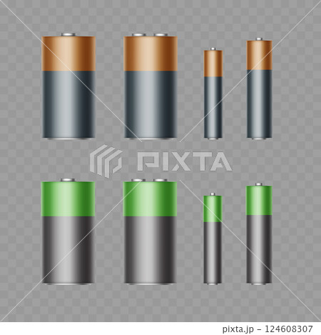 AA and AAA Batteries Green Copper Power Cell Vector 124608307