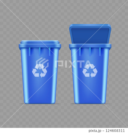 Blue Recycling Bins with Lid and Recycle Symbol Vector 124608311