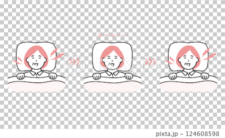 Illustration of a woman snoring and sleeping in an apnea state 124608598