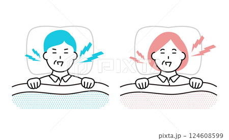 睡眠中にいびきをかく中高年の男性と女性のイメージイラスト 睡眠中にいびきをかく中高年の男性と女性のイメージイラスト 124608599