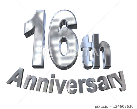 3DCG文字「16th Anniversary/16周年マークキラキラ」シルバー,銀 124608630