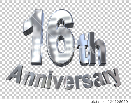 3DCG文字「16th Anniversary/16周年マークキラキラ」シルバー,銀 124608630