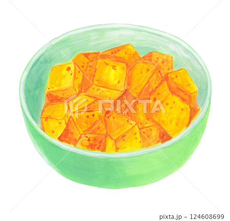 水彩で描いたカクテキ(大根キムチ)のイラスト 水彩で描いたカクテキ(大根キムチ)のイラスト 124608699