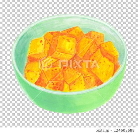 水彩で描いたカクテキ(大根キムチ)のイラスト 水彩で描いたカクテキ(大根キムチ)のイラスト 124608699