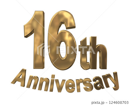 3DCG文字「16th Anniversary/16周年マークキラキラ」ゴールド,金 124608703