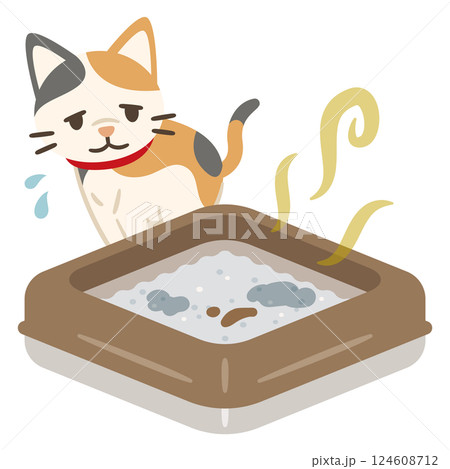 トイレが汚れていて困っている猫のイラスト トイレが汚れていて困っている猫のイラスト 124608712
