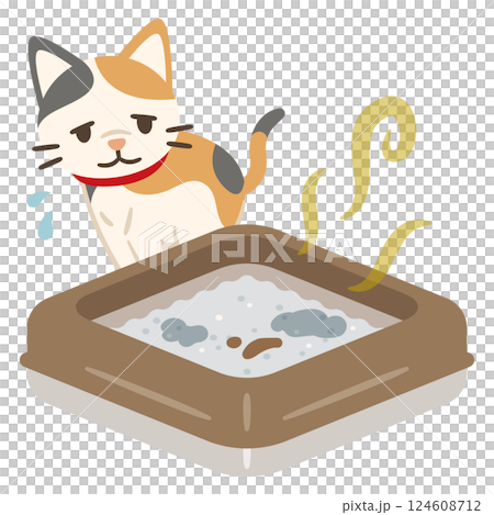 トイレが汚れていて困っている猫のイラスト トイレが汚れていて困っている猫のイラスト 124608712