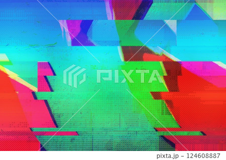 Neon Glitch Art with Vibrant Yellow, Green, Pink for 80s, Trippy Aesthetic Neon Glitch Art with Vibrant Yellow, Green, Pink for 80s, Trippy Aesthetic 124608887