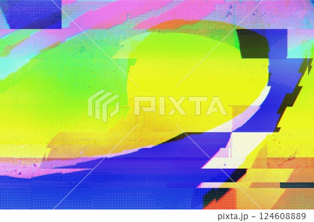 Glitch Art Neon Abstract with 80s Retro Vibe and Holographic Effects 124608889