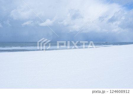 冬の鳥取砂丘の雪景色 鳥取県 鳥取砂丘 124608912