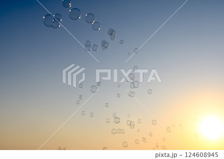 夕空に浮かぶシャボン玉 124608945