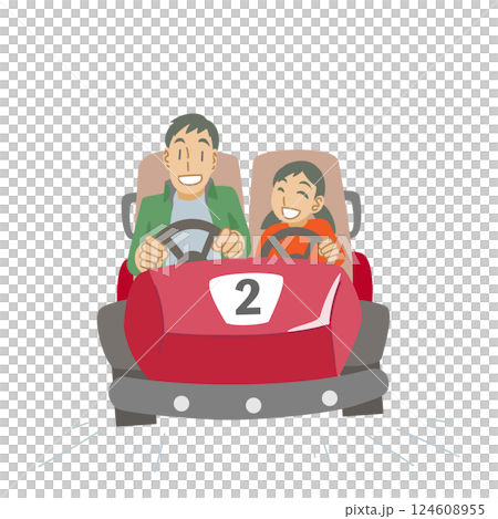 ゴーカートに乗った親子 124608955