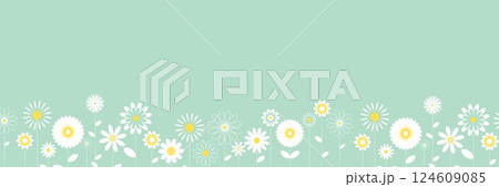 Horizontal banner with white flowers on gentle green background 124609085