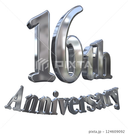 3DCG文字「16th Anniversary/16周年マークキラキラ」シルバー,銀 124609092