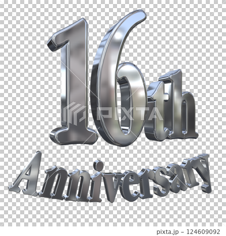 3DCG文字「16th Anniversary/16周年マークキラキラ」シルバー,銀 124609092