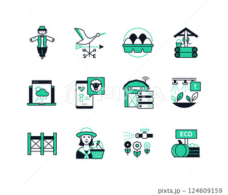Smart gardening and farming - line design style icons set 124609159
